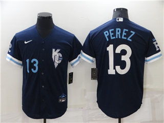 Kansas City Royals #13 Salvador Perez 2022 Navy City Connect Cool Base Jersey