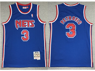 New Jersey Nets #3 Drazen Petrovic Blue Hardwood Classics Jersey