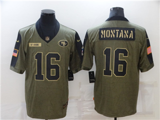 San Francisco 49ers #16 Joe Montana 2021 Olive Salute To Service Limited Jersey