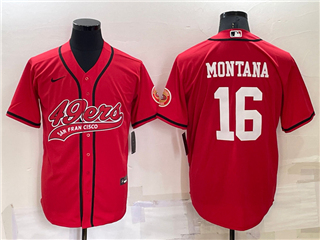 San Francisco 49ers #16 Joe Montana Red Baseball Cool Base Jersey