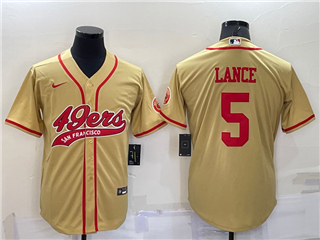 San Francisco 49ers #5 Trey Lance Gold Baseball Cool Base Jersey