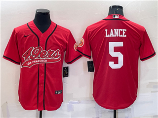 San Francisco 49ers #5 Trey Lance Red Baseball Cool Base Jersey