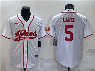 San Francisco 49ers #5 Trey Lance White Baseball Cool Base Jersey