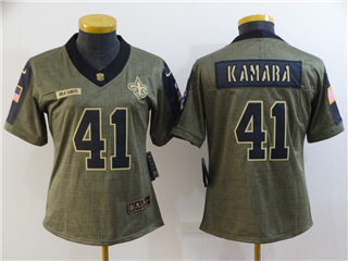 New Orleans Saints #41 Alvin Kamara Women's 2021 Olive Salute To Service Limited Jersey