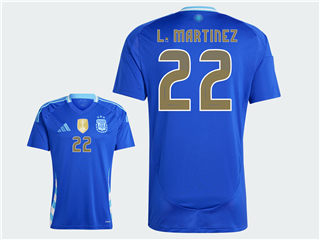 Argentina 2024 Away Blue Soccer Jersey with #22 L.Martinez Printing