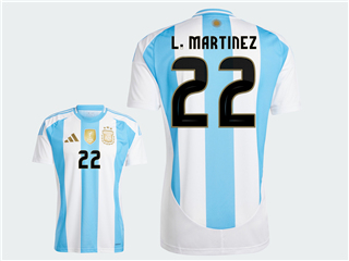 Argentina 2024 Home Blue/White Soccer Jersey with #22 L.Martinez Printing