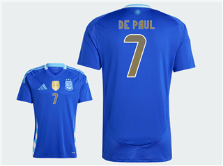 Argentina 2024 Away Blue Soccer Jersey with #7 De Paul Printing