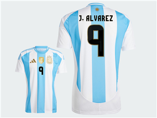 Argentina 2024 Home Blue/White Soccer Jersey with #9 J.Alvarez printing