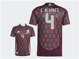 Mexico 2024 Home Dark Red Soccer Jersey with #4 E.ALVAREZ Printing