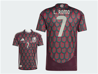 Mexico 2024 Home Dark Red Soccer Jersey with #7 L.ROMO Printing