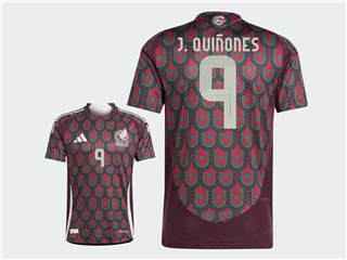 Mexico 2024 Home Dark Red Soccer Jersey with #9 J.QUINONES Printing